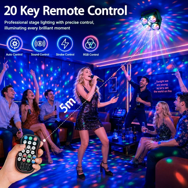 Alt view image 5 of 7 - Disco Ball Party Lights, 4 Disco Balls Lights Sound Activated for Parties | DJ Disco Lights with Remote Control,RGB Strobe Light Type-CUSB Portable Stage Light for Birthday Halloween Christmas Karaoke