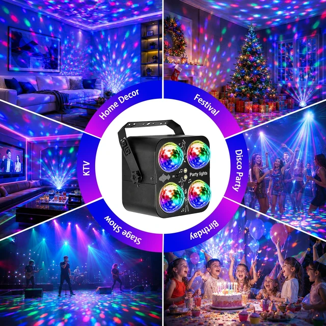 Alt view image 7 of 7 - Disco Ball Party Lights, 4 Disco Balls Lights Sound Activated for Parties | DJ Disco Lights with Remote Control,RGB Strobe Light Type-CUSB Portable Stage Light for Birthday Halloween Christmas Karaoke