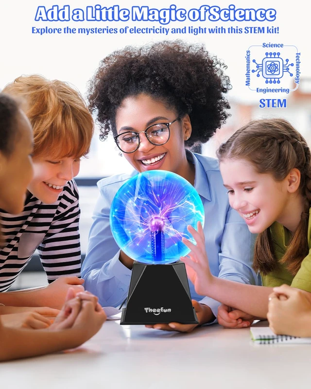 Alt view image 4 of 6 - Theefun Plasma Ball 6 Inch Plasma Lamp Touch & Sound Sensitive Plasma Globe | Blue Electric Lighting Novelty Light for Parties, Home, Prop, Room Decoration