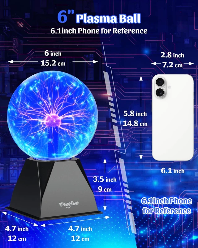 Alt view image 5 of 6 - Theefun Plasma Ball 6 Inch Plasma Lamp Touch & Sound Sensitive Plasma Globe | Blue Electric Lighting Novelty Light for Parties, Home, Prop, Room Decoration