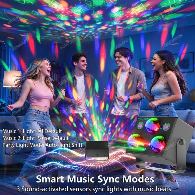 Alt view image 4 of 7 - Disco Ball Party Lights,Pro 6 in 1 Disco Lights Sound Activated Dj Strobe with RGB&OGB Disco Balls,Laser Light Show,Ocean Lamp,Star Projector,2 RGB LEDs-Perfect for Disco Glow Party Rave Dance