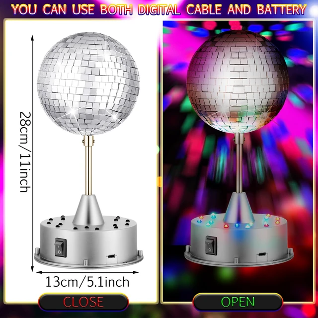 Alt view image 2 of 6 - Retisee Disco Ball Light 5" Mirror Ball Motor Hanging Rotating, Silver | Disco 90s Party Decor, 5rpm with 3 Light Color and 18 LED, Hanging and Table 2 Use, Wedding Bar Club Band Stage Home Birthday