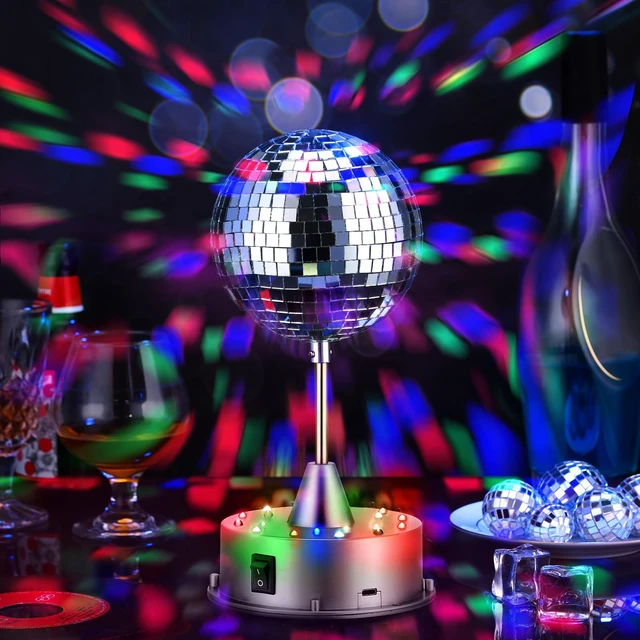 Alt view image 5 of 6 - Retisee Disco Ball Light 5" Mirror Ball Motor Hanging Rotating, Silver | Disco 90s Party Decor, 5rpm with 3 Light Color and 18 LED, Hanging and Table 2 Use, Wedding Bar Club Band Stage Home Birthday