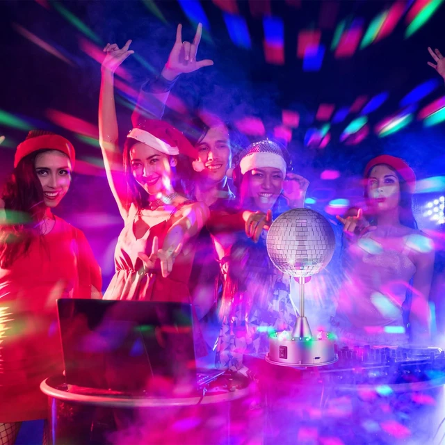 Alt view image 4 of 6 - Retisee Disco Ball Light 5" Mirror Ball Motor Hanging Rotating, Silver | Disco 90s Party Decor, 5rpm with 3 Light Color and 18 LED, Hanging and Table 2 Use, Wedding Bar Club Band Stage Home Birthday