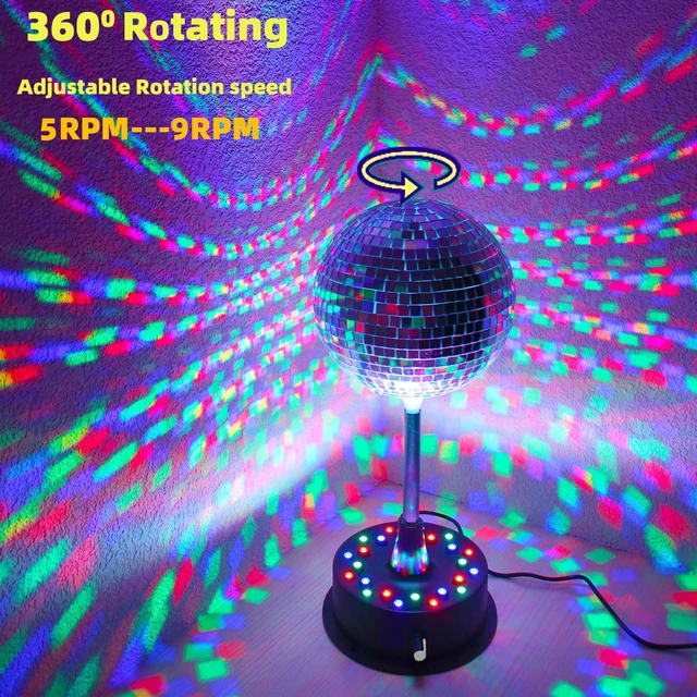 Alt view image 4 of 7 - 6''Rotating Mirrors Disco Ball Light Hanging Silver Glitter Ball with 5RPM-9RPM Adjustable Rotary Motor Base 24 RGB LED Mood Lights Great for Party Club Stage Dance Bar (USB Powered/Battery Powered