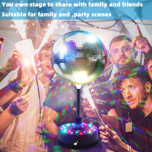 Alt view image 7 of 7 - 6''Rotating Mirrors Disco Ball Light Hanging Silver Glitter Ball with 5RPM-9RPM Adjustable Rotary Motor Base 24 RGB LED Mood Lights Great for Party Club Stage Dance Bar (USB Powered/Battery Powered