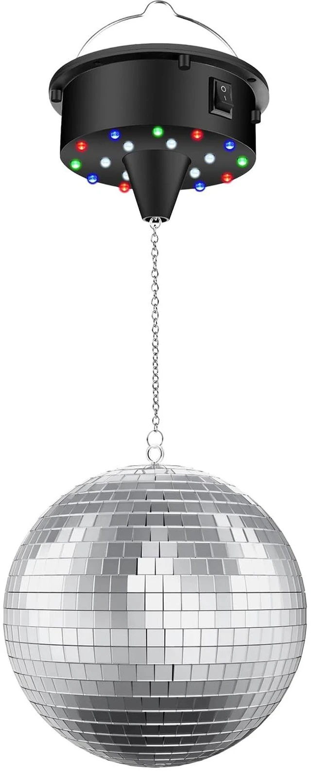 Main image of Disco Ball with Motor and Light, 4 Colors Light with 18 LED Beads | 5/8/10/15 RPM Rotating Motor with 6" Mirror Ball Remote for 70s 80s DJ Club, Wedding, Birthday, Party Essential