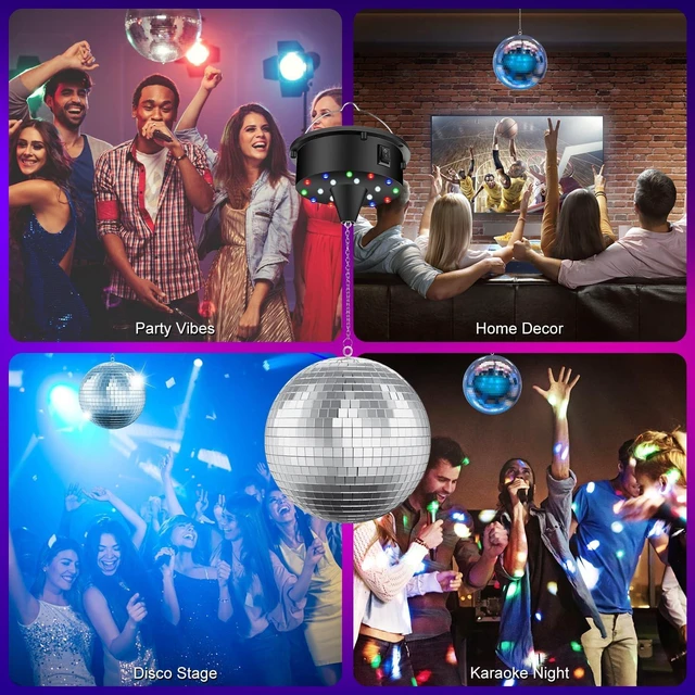 Alt view image 2 of 7 - Disco Ball with Motor and Light, 4 Colors Light with 18 LED Beads | 5/8/10/15 RPM Rotating Motor with 6" Mirror Ball Remote for 70s 80s DJ Club, Wedding, Birthday, Party Essential
