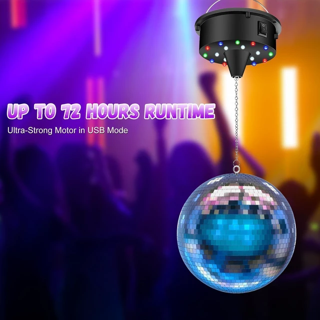 Alt view image 4 of 7 - Disco Ball with Motor and Light, 4 Colors Light with 18 LED Beads | 5/8/10/15 RPM Rotating Motor with 6" Mirror Ball Remote for 70s 80s DJ Club, Wedding, Birthday, Party Essential