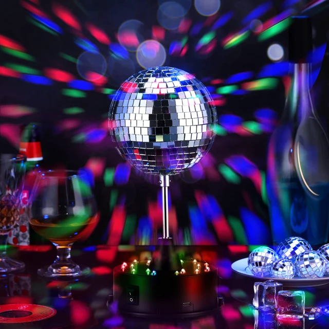 Alt view image 4 of 6 - Retisee Disco Ball Light 5" Mirror Ball Motor Hanging Rotating, Black | Disco 90s Party Decor, 5rpm with 3 Light Color and 18 LED, Hanging and Table 2 Use, Wedding Bar Club Band Stage Home Birthday