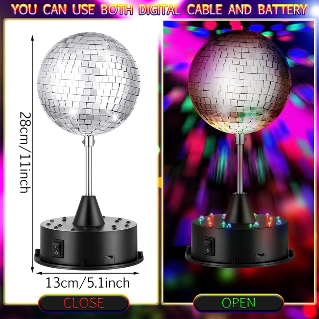 Alt view image 2 of 6 - Retisee Disco Ball Light 5" Mirror Ball Motor Hanging Rotating, Black | Disco 90s Party Decor, 5rpm with 3 Light Color and 18 LED, Hanging and Table 2 Use, Wedding Bar Club Band Stage Home Birthday