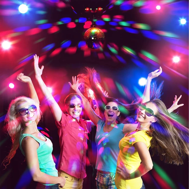 Alt view image 5 of 6 - Retisee Disco Ball Light 5" Mirror Ball Motor Hanging Rotating, Black | Disco 90s Party Decor, 5rpm with 3 Light Color and 18 LED, Hanging and Table 2 Use, Wedding Bar Club Band Stage Home Birthday
