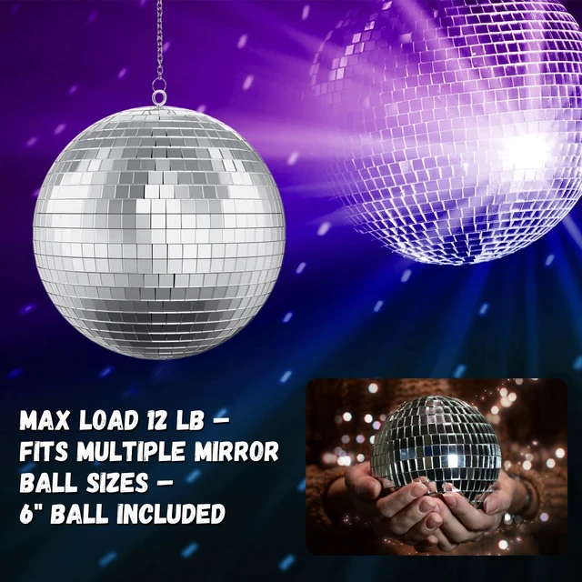Alt view image 6 of 7 - Disco Ball with Motor and Light, 4 Colors Light with 18 LED Beads | 5/8/10/15 RPM Rotating Motor with 6" Mirror Ball Remote for 70s 80s DJ Club, Wedding, Birthday, Party Essential