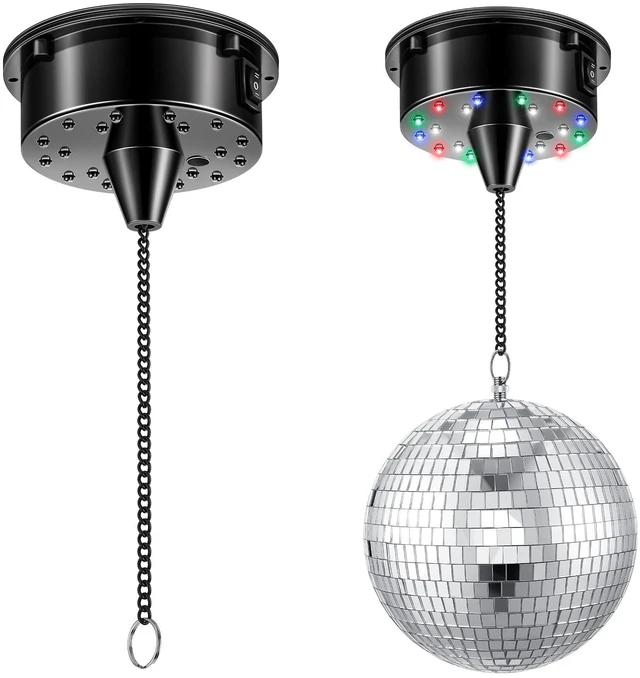Main image of Tuanse 6rpm Rotating Disco Ball Mount Electric Motor with Lights Plug | 4 Colors, 2 Mode, Rotating Ball Mount with Chain, Fits 6/8/12 Inch Balls Not Included, for Clubs Stages Night Bands Djs
