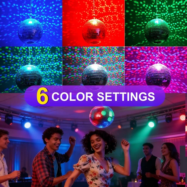 Alt view image 2 of 7 - Disco Ball with Lights, Palujorty 6'' Mirror Ball and 3-15 RPM 30 LED Motor with Remote for Disco Party Decoration, Wedding, Birthday(USB/Battery Powered)