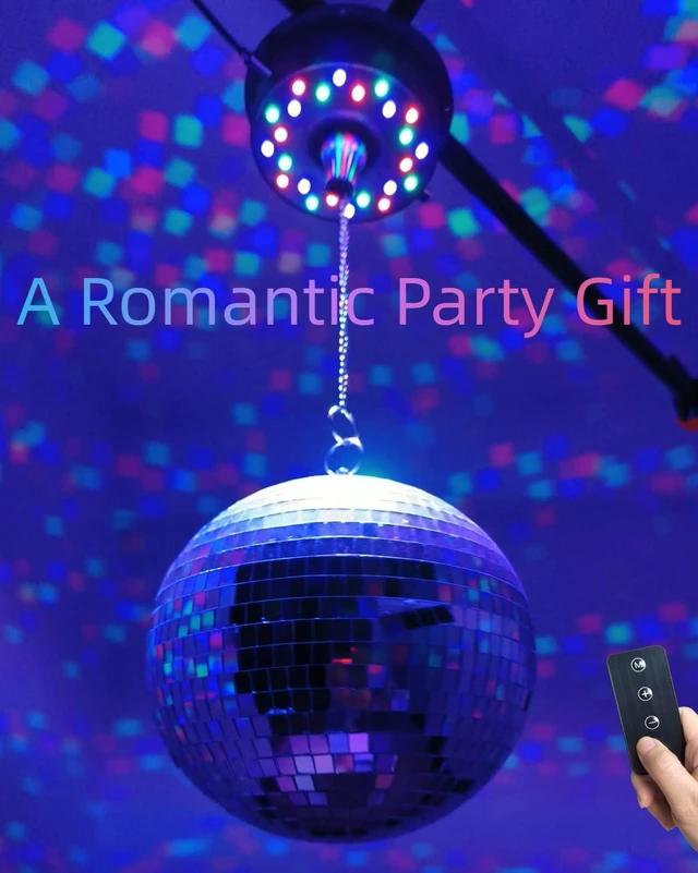 Alt view image 7 of 7 - Disco Ball with Lights, Palujorty 6'' Mirror Ball and 3-15 RPM 30 LED Motor with Remote for Disco Party Decoration, Wedding, Birthday(USB/Battery Powered)