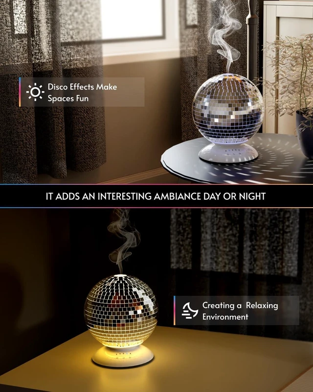 Alt view image 2 of 6 - Disco Mirror Diffuser 360° Rotating 8 Ligth Modes 4 Timer Setting | Aromatherapy Diffuser, Cute Home Disco Decor Great Decoration and Accessories for Disco Party, Room, Office (Silver)