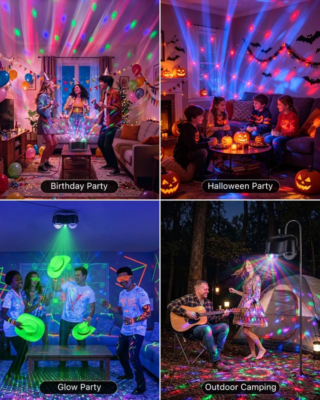 Alt view image 5 of 7 - FALOVE 3-in-1 Disco Two Ball Lights, Colorful Magic Lamp Aurora Effect | Remote Control, Sound Activation, Red & Green Beams, Dynamic Lighting for Karaoke Dance Home Party, Xmas and Halloween Decor