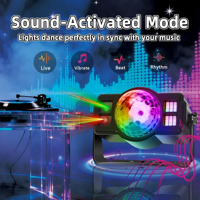 Alt view image 4 of 7 - 3-in-1 Disco Ball Party Lights, Sound Activated DJ Strobe Light with 60 Patterns, USB Powered LED Projector for Room Decor, Birthday Gift, Christmas Halloween Glow Party Supplies, RGB Stage Lighting