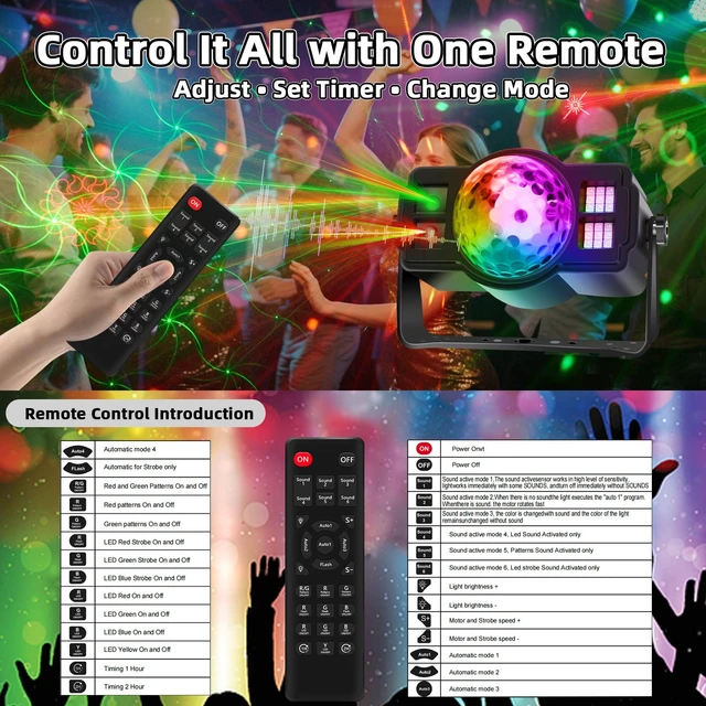 Alt view image 6 of 7 - 3-in-1 Disco Ball Party Lights, Sound Activated DJ Strobe Light with 60 Patterns, USB Powered LED Projector for Room Decor, Birthday Gift, Christmas Halloween Glow Party Supplies, RGB Stage Lighting