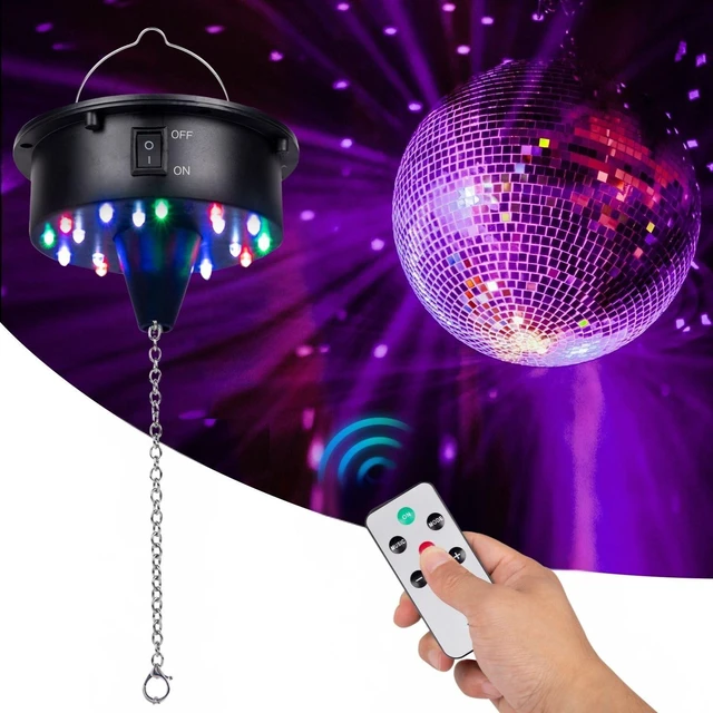 Main image of Rotating Disco Ball Motor and Light: Disco Ball Spinner with Remote | Battery Operated or Plug-in Mirror Ball Motor - 18 RGBW LED Lights RPM Adjustable for DJ Club Bar Christmas Party Decor
