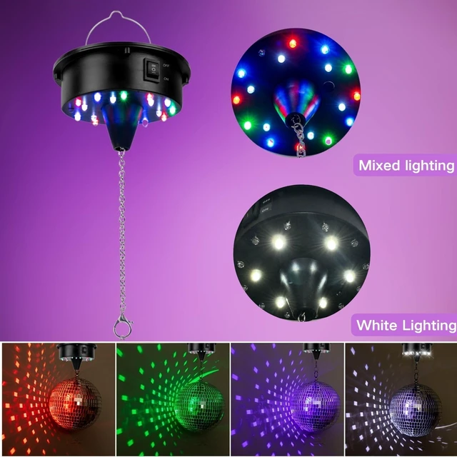 Alt view image 4 of 7 - Rotating Disco Ball Motor and Light: Disco Ball Spinner with Remote | Battery Operated or Plug-in Mirror Ball Motor - 18 RGBW LED Lights RPM Adjustable for DJ Club Bar Christmas Party Decor
