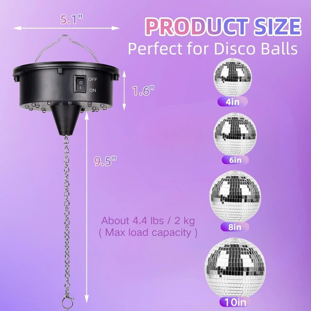 Alt view image 6 of 7 - Rotating Disco Ball Motor and Light: Disco Ball Spinner with Remote | Battery Operated or Plug-in Mirror Ball Motor - 18 RGBW LED Lights RPM Adjustable for DJ Club Bar Christmas Party Decor