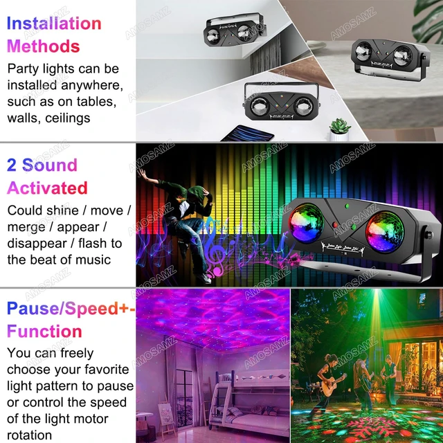 Alt view image 4 of 7 - Disco Lights Disco Ball, Sound Activated Party Light with Roating Disco Ball,Star Projector,Ocean Light and Laser Lights for Party DJ KTV Club Wedding Festivals Stage Dancing Christmas