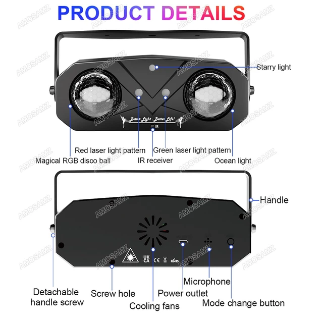 Alt view image 7 of 7 - Disco Lights Disco Ball, Sound Activated Party Light with Roating Disco Ball,Star Projector,Ocean Light and Laser Lights for Party DJ KTV Club Wedding Festivals Stage Dancing Christmas