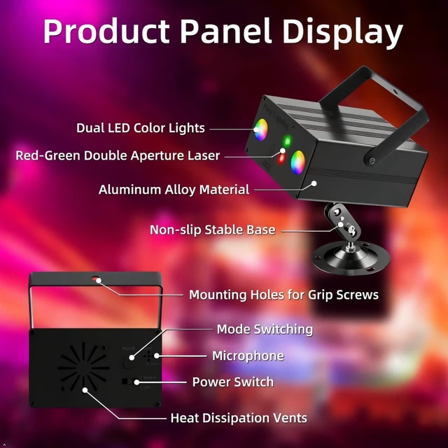 Alt view image 2 of 7 - Mslitely Disco Ball Party Lights, RGB LED Stage Strobe Light Projector with Remote Control, Sound Activated DJ Lighting for Christmas Birthday Party Club Bar Rave Home Decor Gifts