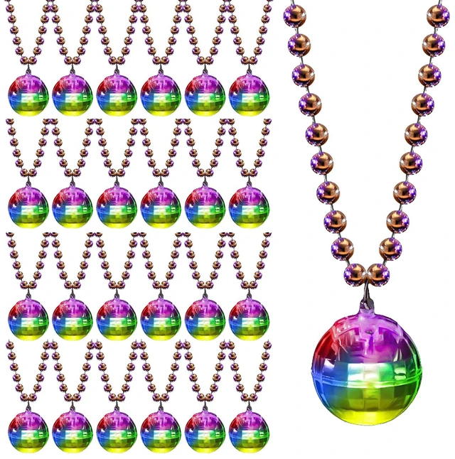 Main image of Henoyso 24 Pcs Halloween Light up Disco Necklaces (Silver, Colorful Light) | LED Glow Beads Necklaces for Halloween Party, 70s Disco Party Favors Stage Props, Festival Birthday Decorations