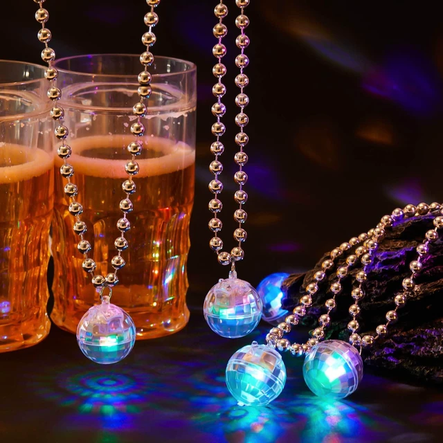 Alt view image 2 of 5 - Henoyso 24 Pcs Halloween Light up Disco Necklaces (Silver, Colorful Light) | LED Glow Beads Necklaces for Halloween Party, 70s Disco Party Favors Stage Props, Festival Birthday Decorations