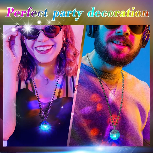 Alt view image 3 of 5 - Henoyso 24 Pcs Halloween Light up Disco Necklaces (Silver, Colorful Light) | LED Glow Beads Necklaces for Halloween Party, 70s Disco Party Favors Stage Props, Festival Birthday Decorations