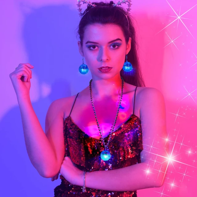 Alt view image 4 of 5 - Henoyso 24 Pcs Halloween Light up Disco Necklaces (Silver, Colorful Light) | LED Glow Beads Necklaces for Halloween Party, 70s Disco Party Favors Stage Props, Festival Birthday Decorations