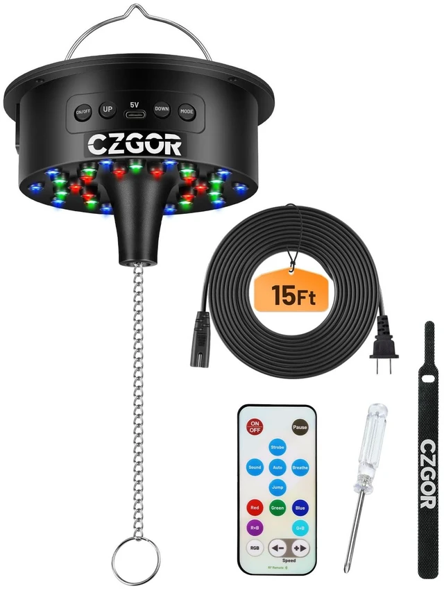 Main image of Disco Ball Motor with Remote, 3/6/9/12/15 RPM Speed with 15.5ft Power Cable | 0-15RPM Disco Ball Spinner, 30 RGB LEDs, Support 4''~16'' Mirror Balls, for DJ Party Home Bands Christmas Wedding Camping