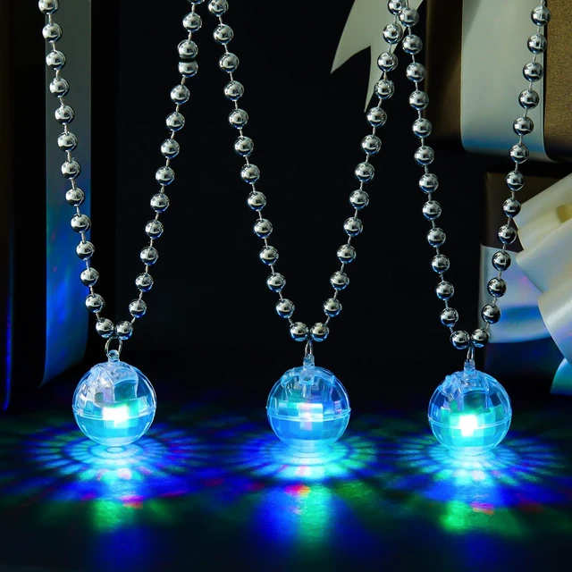 Alt view image 5 of 5 - Henoyso 24 Pcs Halloween Light up Disco Necklaces (Silver, Colorful Light) | LED Glow Beads Necklaces for Halloween Party, 70s Disco Party Favors Stage Props, Festival Birthday Decorations
