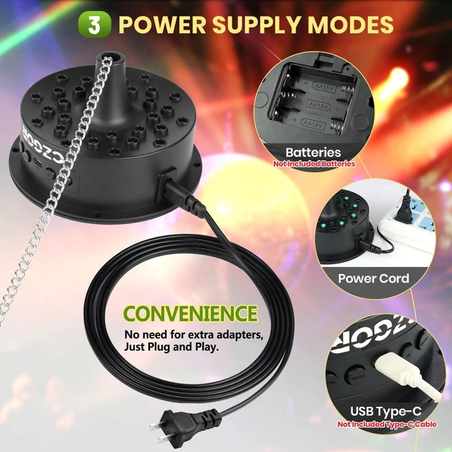 Alt view image 3 of 7 - Disco Ball Motor with Remote, 3/6/9/12/15 RPM Speed with 15.5ft Power Cable | 0-15RPM Disco Ball Spinner, 30 RGB LEDs, Support 4''~16'' Mirror Balls, for DJ Party Home Bands Christmas Wedding Camping