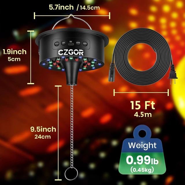 Alt view image 4 of 7 - Disco Ball Motor with Remote, 3/6/9/12/15 RPM Speed with 15.5ft Power Cable | 0-15RPM Disco Ball Spinner, 30 RGB LEDs, Support 4''~16'' Mirror Balls, for DJ Party Home Bands Christmas Wedding Camping
