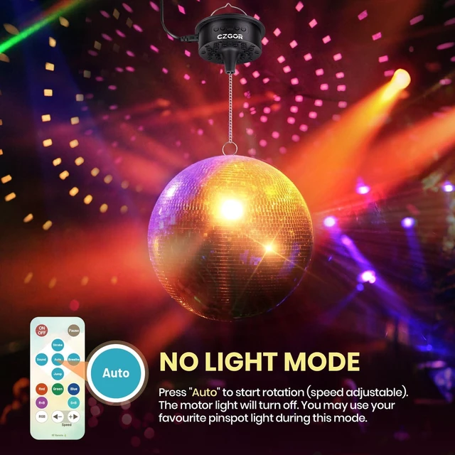 Alt view image 5 of 7 - Disco Ball Motor with Remote, 3/6/9/12/15 RPM Speed with 15.5ft Power Cable | 0-15RPM Disco Ball Spinner, 30 RGB LEDs, Support 4''~16'' Mirror Balls, for DJ Party Home Bands Christmas Wedding Camping