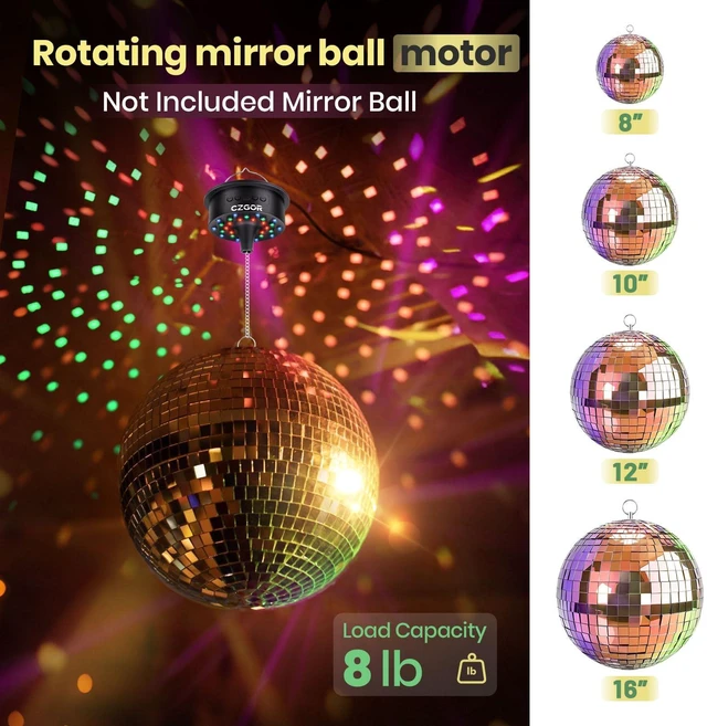 Alt view image 6 of 7 - Disco Ball Motor with Remote, 3/6/9/12/15 RPM Speed with 15.5ft Power Cable | 0-15RPM Disco Ball Spinner, 30 RGB LEDs, Support 4''~16'' Mirror Balls, for DJ Party Home Bands Christmas Wedding Camping
