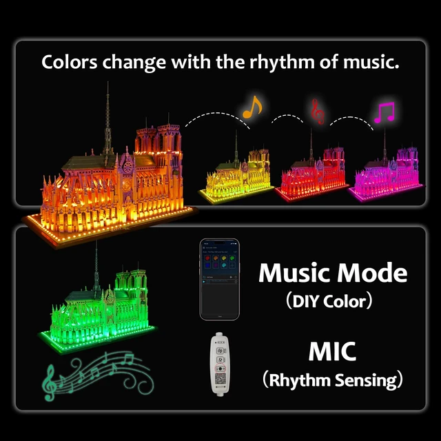 Alt view image 5 of 7 - Neisouf Color Changing LED Light kit Compatible with Lego 21061 Notre Dame, App and Remote Control (No Model Only Light)