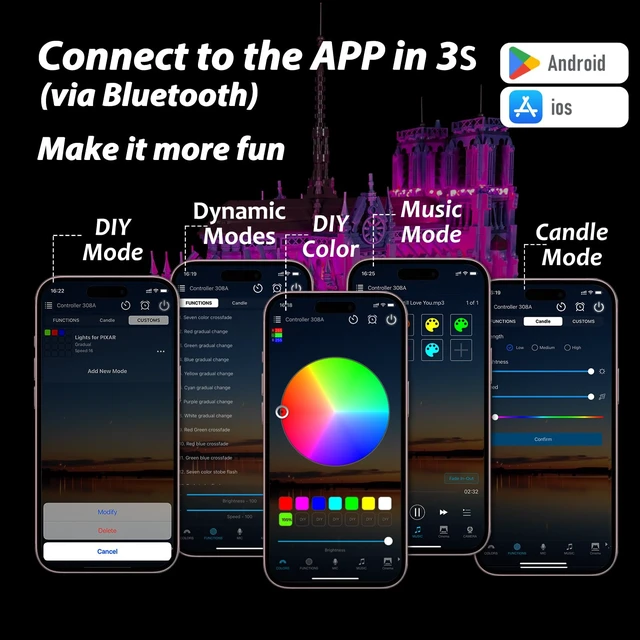 Alt view image 6 of 7 - Neisouf Color Changing LED Light kit Compatible with Lego 21061 Notre Dame, App and Remote Control (No Model Only Light)