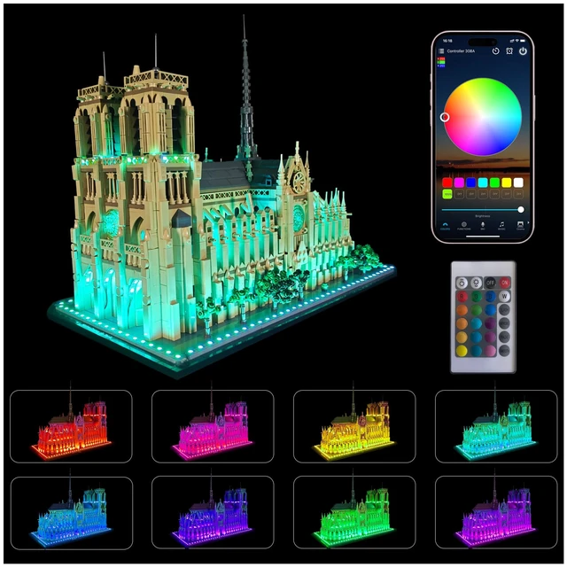 Alt view image 7 of 7 - Neisouf Color Changing LED Light kit Compatible with Lego 21061 Notre Dame, App and Remote Control (No Model Only Light)