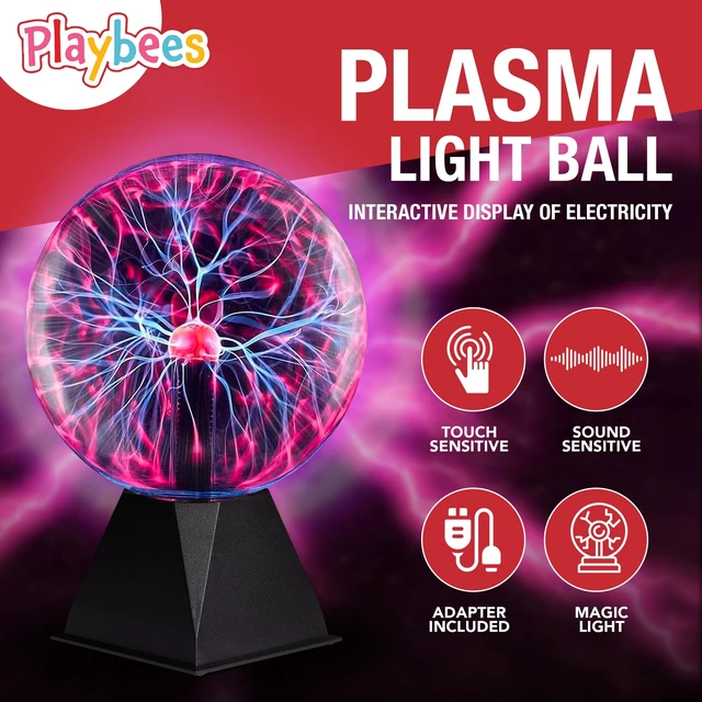 Alt view image 3 of 6 - Playbees Red 6 Inch Plasma Ball, Tesla Coil Static Electricity Globe, Nebula Lightning Effect, Glass Vacuum Sphere for Party Decor, STEM