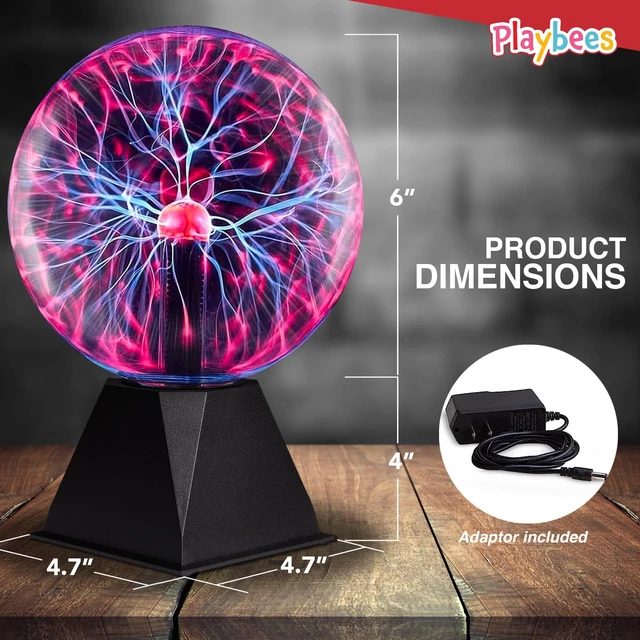 Alt view image 2 of 6 - Playbees Red 6 Inch Plasma Ball, Tesla Coil Static Electricity Globe, Nebula Lightning Effect, Glass Vacuum Sphere for Party Decor, STEM