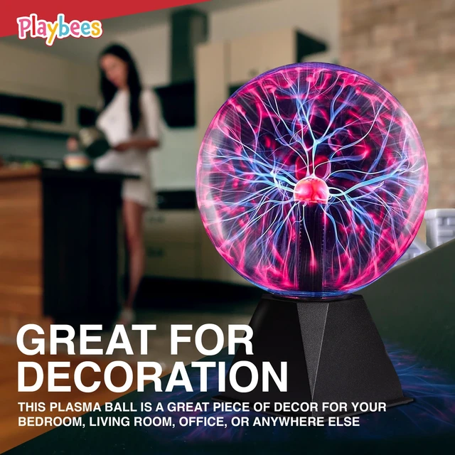Alt view image 4 of 6 - Playbees Red 6 Inch Plasma Ball, Tesla Coil Static Electricity Globe, Nebula Lightning Effect, Glass Vacuum Sphere for Party Decor, STEM