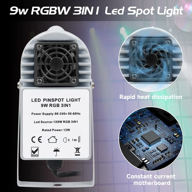 Alt view image 3 of 6 - Mad Owl Disco Ball Spotlight,Mini Led RGB Mirror Ball Pin Light, Small Spot Light for Dart Board Party Plays, Remote Control Compatible(White)