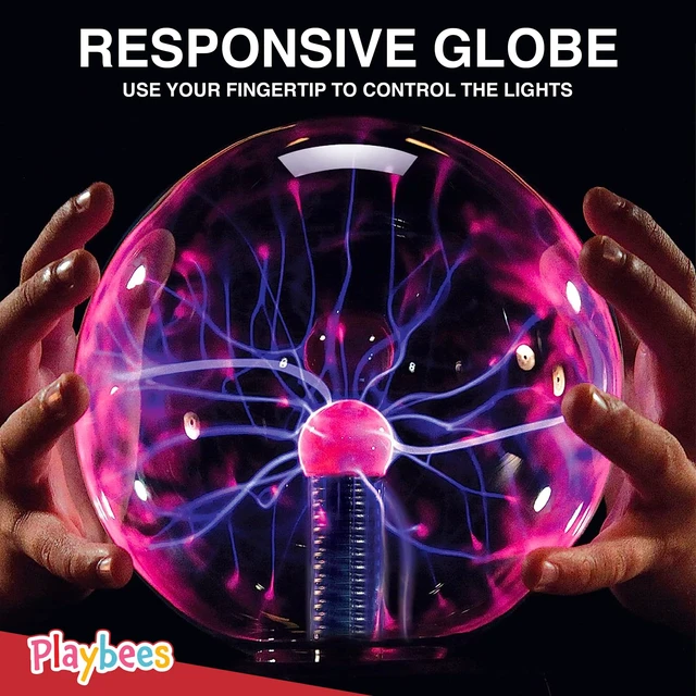Alt view image 5 of 6 - Playbees Red 6 Inch Plasma Ball, Tesla Coil Static Electricity Globe, Nebula Lightning Effect, Glass Vacuum Sphere for Party Decor, STEM