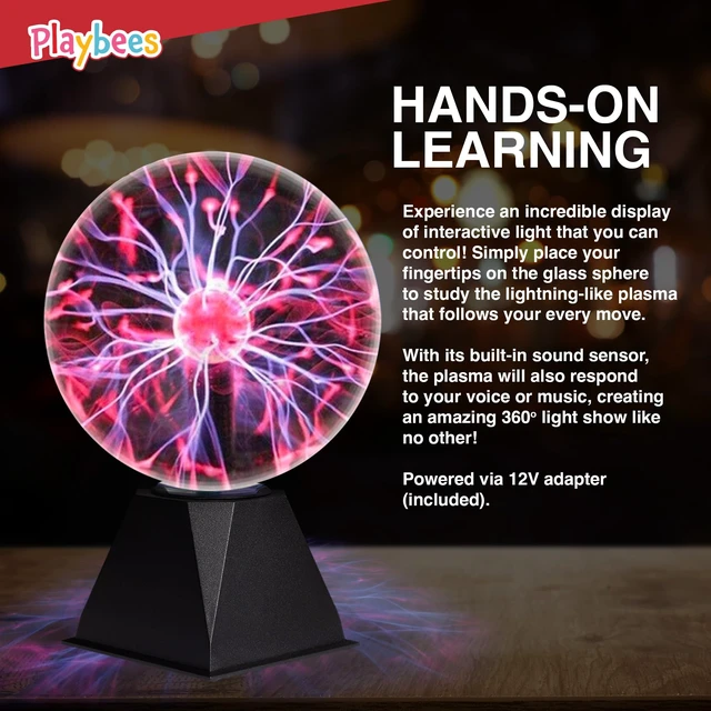 Alt view image 6 of 6 - Playbees Red 6 Inch Plasma Ball, Tesla Coil Static Electricity Globe, Nebula Lightning Effect, Glass Vacuum Sphere for Party Decor, STEM