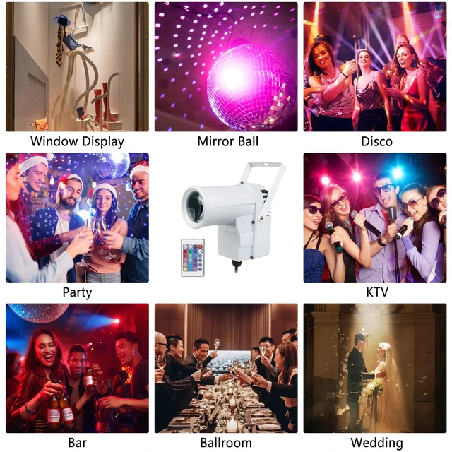 Alt view image 6 of 6 - Mad Owl Disco Ball Spotlight,Mini Led RGB Mirror Ball Pin Light, Small Spot Light for Dart Board Party Plays, Remote Control Compatible(White)
